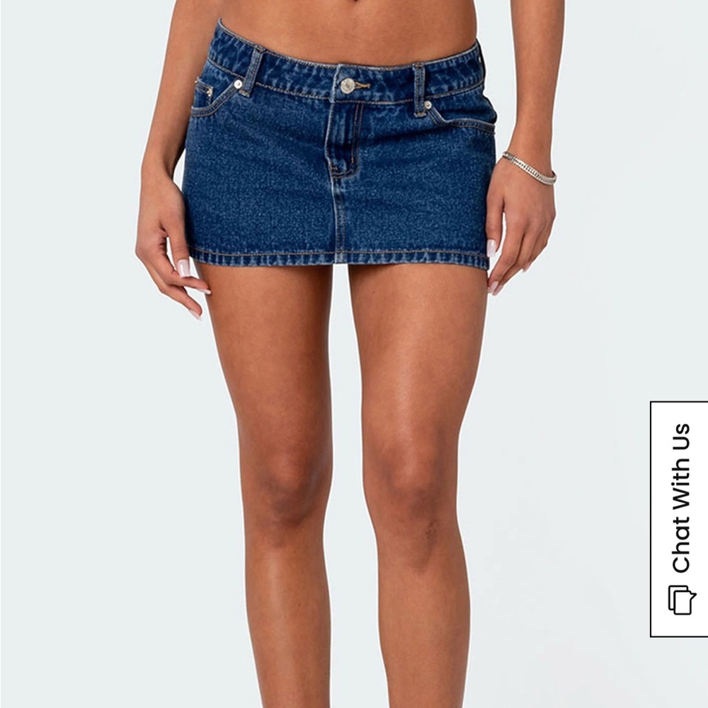 Edikted Dark Wash Blue Denim Mini Skirt